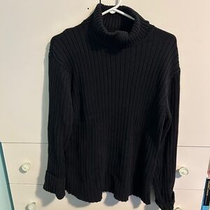 Vintage Calvin Klein Jeans Ribbed Chunky Knit Cotton Turtleneck Black Size Large